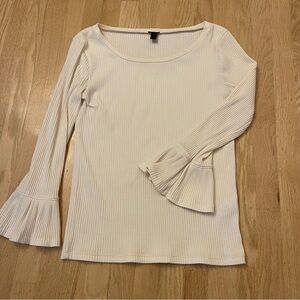 Jcrew ivory ribbed flare sleeve top